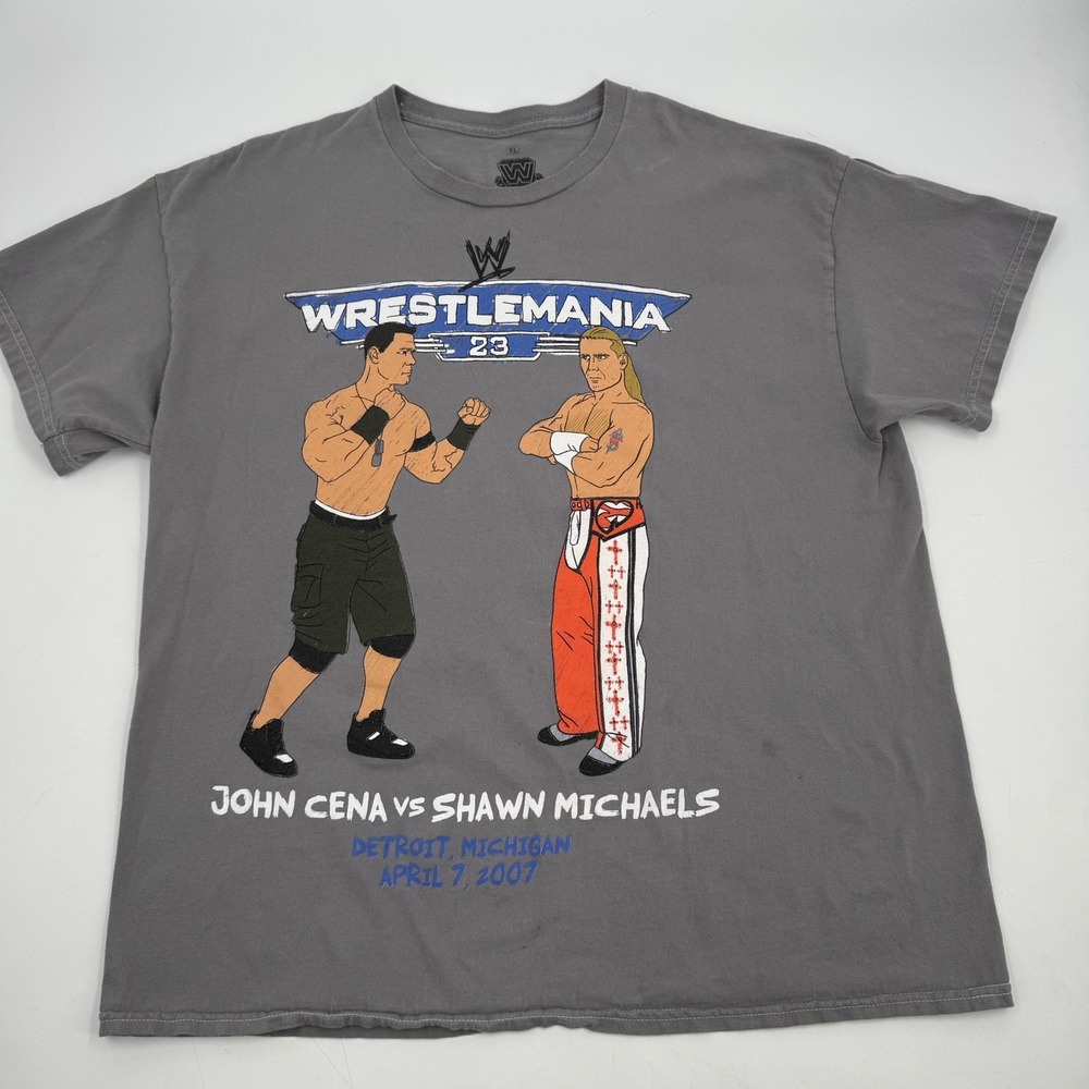 WWE WrestleMania 23 John Cena vs Shawn Michaels T Shirt Men's XL Gray 2007